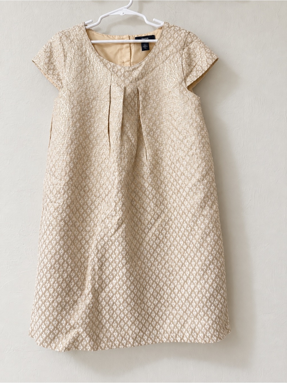 GapKids Girls Champagne Gold Jacquard Brocade Shift Dress Short Sleeve